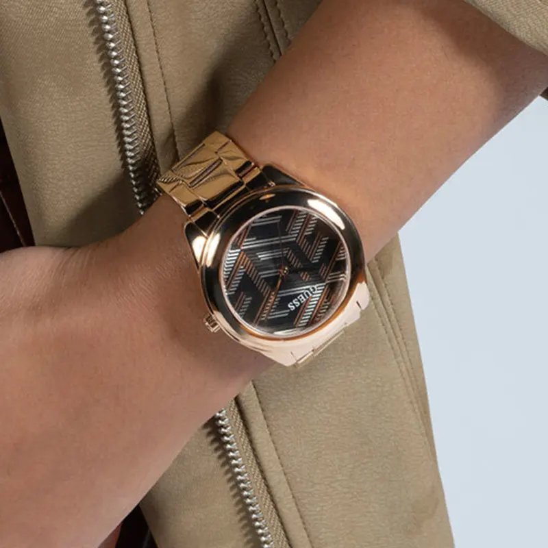 Guess Cubed Quartz Brown Dial Rose Gold-tone Ladies Watch- GW0607L3